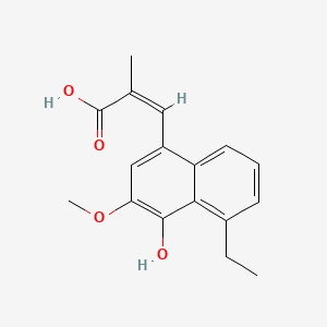 molecular formula C17H18O4 B1669765 3-(5-Ethyl-4-hydroxy-3-methoxy-1-naphthalenyl)-2-methyl-2-propenoic acid CAS No. 131420-84-3