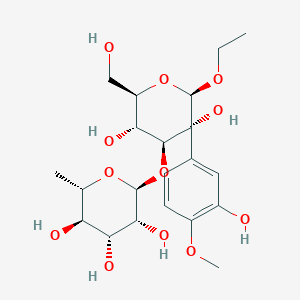 molecular formula C21H32O12 B1669828 (2S,3R,4R,5R,6S)-2-[(2R,3R,4S,5R,6R)-2-ethoxy-3,5-dihydroxy-3-(3-hydroxy-4-methoxyphenyl)-6-(hydroxymethyl)oxan-4-yl]oxy-6-methyloxane-3,4,5-triol CAS No. 94410-28-3