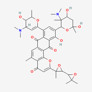 molecular formula C42H50N2O12 B1669878 10-[3-(dimethylamino)-4,6-dihydroxy-3,6-dimethyloxan-2-yl]-8-[4-(dimethylamino)-3-hydroxy-2-methyl-3,4-dihydro-2H-pyran-6-yl]-2-[3-(3,3-dimethyloxiran-2-yl)-2-methyloxiran-2-yl]-11-hydroxy-5-methylnaphtho[2,3-h]chromene-4,7,12-trione CAS No. 116988-29-5
