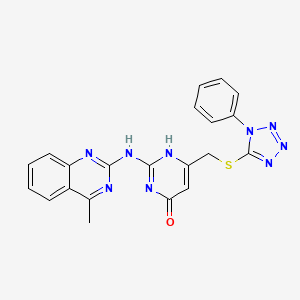 molecular formula C21H17N9OS B1669885 2-[(4-methylquinazolin-2-yl)amino]-6-[(1-phenyltetrazol-5-yl)sulfanylmethyl]-1H-pyrimidin-4-one CAS No. 673443-80-6
