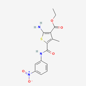 molecular formula C15H15N3O5S B1669904 Ethyl 2-amino-4-methyl-5-[(3-nitrophenyl)carbamoyl]thiophene-3-carboxylate CAS No. 303141-21-1