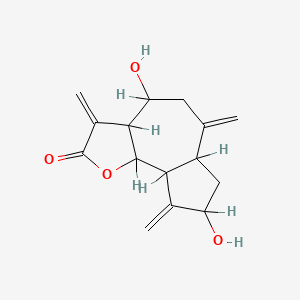 molecular formula C15H18O4 B1669952 Azuleno(4,5-b)furan-2(3H)-one, decahydro-4,8-dihydroxy-3,6,9-tris(methylene)-, (3aR-(3aalpha,4alpha,6aalpha,8beta,9aalpha,9bbeta))- CAS No. 31565-50-1