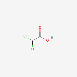 molecular formula C2H2Cl2O2<br>CHCl2COOH<br>C2H2Cl2O2 B1670461 Dichloroacetic acid CAS No. 79-43-6