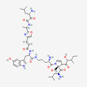 B1670761 3-amino-N-[1-[4-[(E)-3-[[(2S)-1-[[(4S)-4-amino-5-[(2S)-2-[(2S)-2-amino-4-methylpentanoyl]-2-formyl-3-(2-hydroxy-3-methylpentanoyl)-3H-pyrrol-1-yl]-5-oxopentyl]amino]-3-(5-hydroxy-1H-indol-3-yl)-1-oxopropan-2-yl]amino]-3-oxoprop-1-enyl]-1,3-oxazol-2-yl]ethyl]-5-methyl-2-oxohexanamide CAS No. 155547-94-7