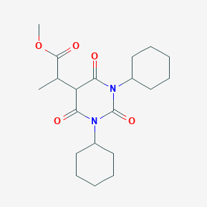 molecular formula C20H30N2O5 B167078 1,3-Dicyclohexyl-alpha,5-dimethyl-2,4,6-trioxohexahydro-5-pyrimidineacetic acid CAS No. 129750-90-9