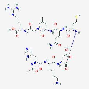 molecular formula C42H71N15O13S B167094 Acetylhistidyl-lysyl-aspartyl-methionyl-glutaminyl-leucyl-glycyl-arginine CAS No. 133009-93-5