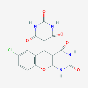molecular formula C15H9ClN4O6 B1671193 5-(6-氯-2,4-二氧代-1,3,4,10-四氢-2H-9-氧杂-1,3-二氮杂-蒽-10-基)-嘧啶-2,4,6-三酮 CAS No. 141266-44-6