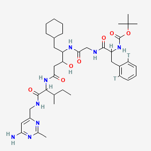 molecular formula C39H58T2N8O7 B1671206 tert-butyl N-[1-[[2-[[5-[[1-[(6-amino-2-methylpyrimidin-4-yl)methylamino]-3-methyl-1-oxopentan-2-yl]amino]-1-cyclohexyl-3-hydroxy-5-oxopentan-2-yl]amino]-2-oxoethyl]amino]-3-(2,6-ditritiophenyl)-1-oxopropan-2-yl]carbamate CAS No. 133928-36-6