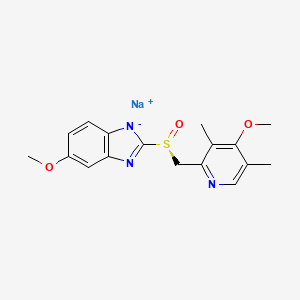 molecular formula C17H18N3NaO3S B1671259 6-甲氧基-2-(((4-甲氧基-3,5-二甲基吡啶-2-基)甲基)亚磺酰基)苯并[d]咪唑-1-化钠 CAS No. 161796-78-7