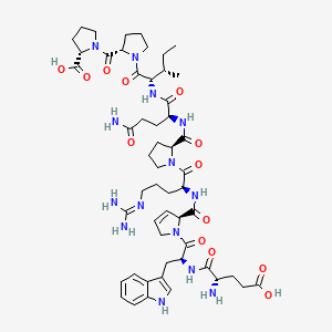 B1671457 (2S)-1-[(2S)-1-[(2S,3S)-2-[[(2S)-5-Amino-2-[[(2S)-1-[(2S)-2-[[(2S)-1-[(2S)-2-[[(2S)-2-amino-4-carboxybutanoyl]amino]-3-(1H-indol-3-yl)propanoyl]-2,5-dihydropyrrole-2-carbonyl]amino]-5-(diaminomethylideneamino)pentanoyl]pyrrolidine-2-carbonyl]amino]-5-oxopentanoyl]amino]-3-methylpentanoyl]pyrrolidine-2-carbonyl]pyrrolidine-2-carboxylic acid CAS No. 80658-46-4