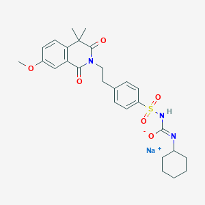 molecular formula C27H32N3NaO6S B1671592 Sodium;N'-cyclohexyl-N-[4-[2-(7-methoxy-4,4-dimethyl-1,3-dioxoisoquinolin-2-yl)ethyl]phenyl]sulfonylcarbamimidate CAS No. 62783-47-5