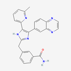 molecular formula C25H20N6O B1671810 Benzamide, 3-((4-(6-methyl-2-pyridinyl)-5-(6-quinoxalinyl)-1H-imidazol-2-yl)methyl)- CAS No. 868612-83-3