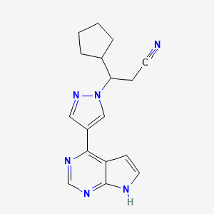 molecular formula C17H18N6 B1671817 3-cyclopentyl-3-[4-(7H-pyrrolo[2,3-d]pyrimidin-4-yl)-1-pyrazolyl]propanenitrile CAS No. 1160597-27-2