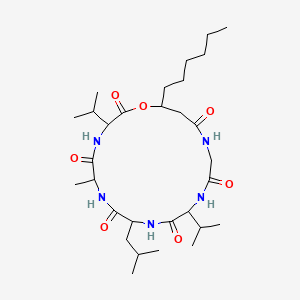 B1672195 19-Hexyl-6-methyl-9-(2-methylpropyl)-3,12-di(propan-2-yl)-1-oxa-4,7,10,13,16-pentazacyclononadecane-2,5,8,11,14,17-hexone CAS No. 80111-95-1