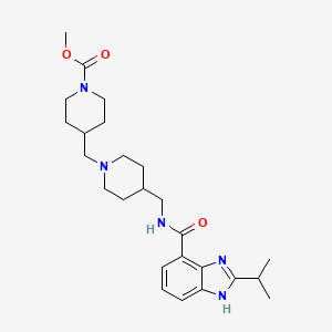 molecular formula C25H37N5O3 B1672331 1-Piperidinecarboxylic acid, 4-((4-((((2-(1-methylethyl)-1H-benzimidazol-7-yl)carbonyl)amino)methyl)-1-piperidinyl)methyl)-, methyl ester CAS No. 916075-84-8