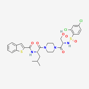 molecular formula C28H32Cl2N4O6S2 B1672345 N-[(2S)-1-[4-[(2S)-2-[(2,4-二氯苯基)磺酰氨基]-3-羟基丙酰]哌嗪-1-基]-4-甲基-1-氧戊烷-2-基]-1-苯并噻吩-2-甲酰胺 CAS No. 942206-85-1