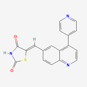 molecular formula C18H11N3O2S B1672348 (Z)-5-((4-(吡啶-4-基)喹啉-6-基)亚甲基)噻唑烷-2,4-二酮 CAS No. 958852-01-2