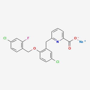 B1672374 2-Pyridinecarboxylic acid, 6-((5-chloro-2-((4-chloro-2-fluorophenyl)methoxy)phenyl)methyl)-, sodium salt CAS No. 892664-04-9