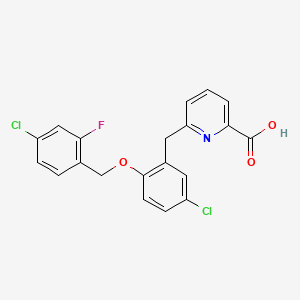 B1672375 2-Pyridinecarboxylic acid, 6-((5-chloro-2-((4-chloro-2-fluorophenyl)methoxy)phenyl)methyl)- CAS No. 892664-17-4