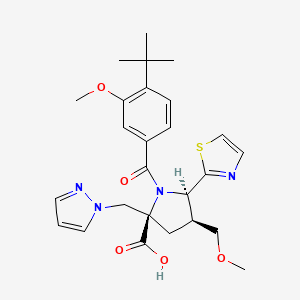 B1672395 D-Proline, 1-(4-(1,1-dimethylethyl)-3-methoxybenzoyl)-4-(methoxymethyl)-2-(1H-pyrazol-1-ylmethyl)-5-(2-thiazolyl)-, (4R,5S)-rel- CAS No. 885264-71-1
