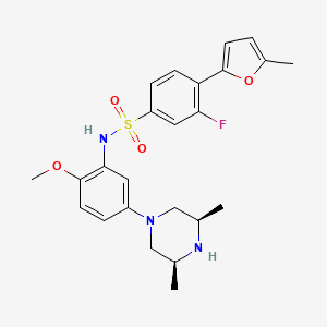 B1672404 Benzenesulfonamide, N-(5-((3R,5S)-3,5-dimethyl-1-piperazinyl)-2-methoxyphenyl)-3-fluoro-4-(5-methyl-2-furanyl)-, rel- CAS No. 874958-63-1