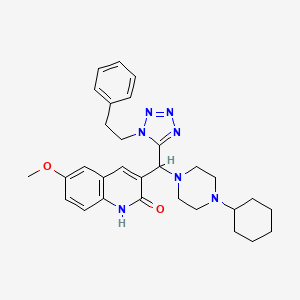 molecular formula C30H37N7O2 B1672416 3-((4-Cyclohexylpiperazin-1-yl)(1-phenethyl-1H-tetrazol-5-yl)methyl)-6-methoxyquinolin-2(1H)-one CAS No. 460330-27-2