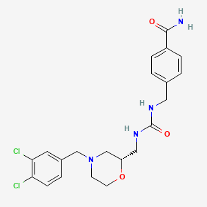 molecular formula C21H24Cl2N4O3 B1672477 苯甲酰胺，4-(((((((2S)-4-((3,4-二氯苯基)甲基)-2-吗啉基)甲基)氨基)羰基)氨基)甲基)- CAS No. 408303-43-5