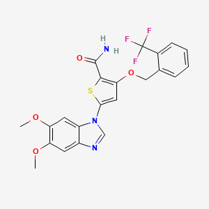 B1672544 5-(5,6-Dimethoxy-1-benzimidazolyl)-3-[[2-(trifluoromethyl)phenyl]methoxy]-2-thiophenecarboxamide CAS No. 660868-91-7