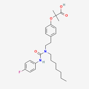 B1672554 Propanoic acid, 2-(4-(2-((((4-fluorophenyl)amino)carbonyl)heptylamino)ethyl)phenoxy)-2-methyl- CAS No. 195131-60-3