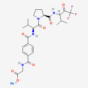 B1672744 sodium;2-[[4-[[(2S)-3-methyl-1-oxo-1-[(2S)-2-[(1,1,1-trifluoro-4-methyl-2-oxopentan-3-yl)carbamoyl]pyrrolidin-1-yl]butan-2-yl]carbamoyl]benzoyl]amino]acetate CAS No. 144055-55-0