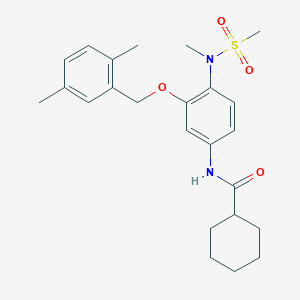 B1672820 N-[3-[(2,5-dimethylphenyl)methoxy]-4-[methyl(methylsulfonyl)amino]phenyl]cyclohexanecarboxamide CAS No. 1021926-22-6