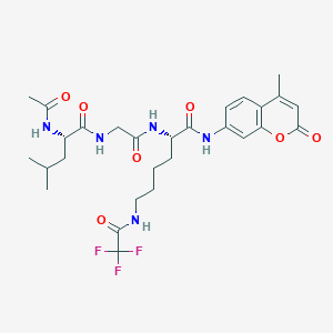 molecular formula C28H36F3N5O7 B1673026 (S)-2-(2-((S)-2-Acetamido-4-methylpentanamido)acetamido)-N-(4-methyl-2-oxo-2H-chromen-7-yl)-6-(2,2,2-trifluoroacetamido)hexanamide CAS No. 1026295-98-6