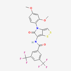 molecular formula C22H14F6N2O4S2 B1673092 Benzamide, N-(4-(2,4-dimethoxyphenyl)-4,5-dihydro-5-oxo-1,2-dithiolo(4,3-b)pyrrol-6-yl)-3,5-bis(trifluoromethyl)- CAS No. 608131-69-7
