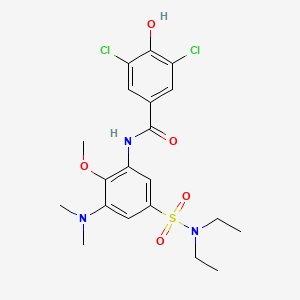 molecular formula C20H25Cl2N3O5S B1673096 Benzamide, 3,5-dichloro-N-(5-((diethylamino)sulfonyl)-3-(dimethylamino)-2-methoxyphenyl)-4-hydroxy- CAS No. 357330-77-9