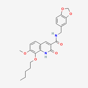 molecular formula C24H26N2O6 B1673102 3-喹啉甲酰胺，N-(1,3-苯并二氧杂环-5-基甲基)-1,2-二氢-7-甲氧基-2-氧代-8-(戊氧基)- CAS No. 282089-49-0