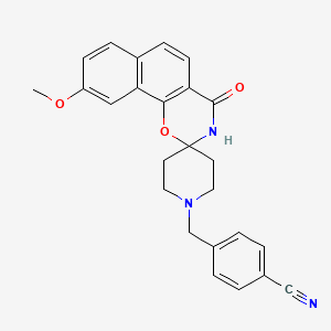 molecular formula C25H23N3O3 B1673104 Benzonitrile, 4-((3,4-dihydro-9-methoxy-4-oxospiro(2H-naphth(2,1-E)-1,3-oxazine-2,4'-piperidin)-1'-yl)methyl)- CAS No. 503048-34-8