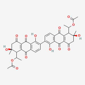 molecular formula C38H34O14 B1673161 [(1r)-1-[(1s,2s)-6-[(5s,6s)-5-[(1r)-1-Acetoxyethyl]-1,6-dihydroxy-6-methyl-8,9,10-trioxo-5,7-dihydroanthracen-2-yl]-2,5-dihydroxy-2-methyl-4,9,10-trioxo-1,3-dihydroanthracen-1-yl]ethyl] acetate CAS No. 18126-05-1