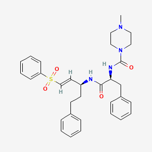 molecular formula C32H38N4O4S B1673202 1-哌嗪甲酰胺，4-甲基-N-((1S)-2-氧代-2-(((1S)-1-(2-苯乙基)-3-(苯磺酰基)-2-丙烯基)氨基)-1-(苯甲基)乙基)- CAS No. 233277-99-1