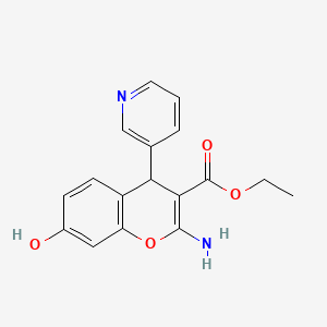 molecular formula C17H16N2O4 B1673235 乙基2-氨基-7-羟基-4-(吡啶-3-基)-4H-香豆素-3-羧酸酯 CAS No. 332164-34-8