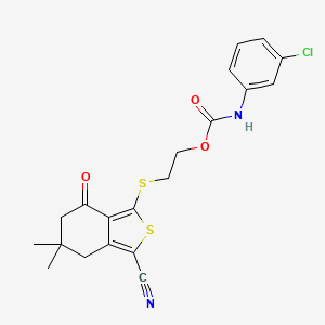 molecular formula C20H19ClN2O3S2 B1673668 2-[(3-cyano-5,5-dimethyl-7-oxo-4,6-dihydro-2-benzothiophen-1-yl)sulfanyl]ethyl N-(3-chlorophenyl)carbamate CAS No. 882291-64-7