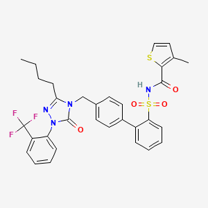 molecular formula C32H29F3N4O4S2 B1673697 N-[2-[4-[[3-butyl-5-oxo-1-[2-(trifluoromethyl)phenyl]-1,2,4-triazol-4-yl]methyl]phenyl]phenyl]sulfonyl-3-methyl-2-thiophenecarboxamide CAS No. 147776-06-5