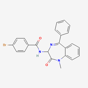 molecular formula C23H18BrN3O2 B1673719 1-Methyl-3-(4-bromobenzoyl)amino-5-phenyl-3H-1,4-benzodiazepin-2-one CAS No. 111035-59-7