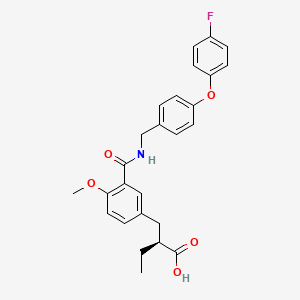 B1673779 (2S)-2-((3-((4-(4-Fluorophenoxy)phenyl)methylcarbamoyl)-4-methoxy-phenyl)methyl)butanoic acid CAS No. 311770-26-0