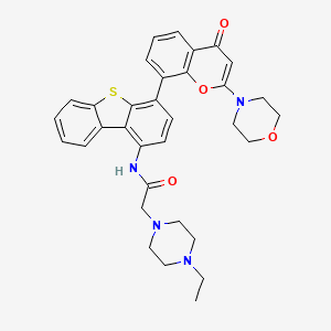 B1673862 2-(4-ethylpiperazin-1-yl)-N-[4-(2-morpholin-4-yl-4-oxochromen-8-yl)dibenzothiophen-1-yl]acetamide CAS No. 881375-00-4
