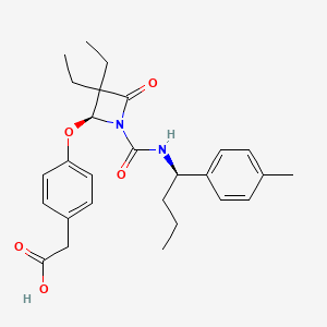 molecular formula C27H34N2O5 B1673892 4-((1-(((-1-(4-Methylphenyl)butyl)amino)carbonyl)-3,3-diethyl-4-oxo-2-azetidinyl)oxy)benzeneacetic acid CAS No. 127063-08-5