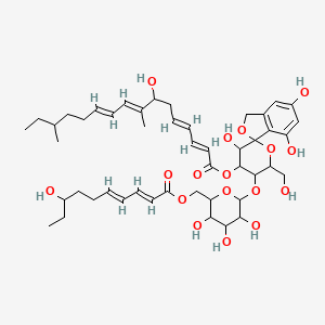 B1673904 [3',4,6-Trihydroxy-6'-(hydroxymethyl)-5'-[3,4,5-trihydroxy-6-[[(2E,4E)-8-hydroxydeca-2,4-dienoyl]oxymethyl]oxan-2-yl]oxyspiro[1H-2-benzofuran-3,2'-oxane]-4'-yl] (2E,4E,8E,10E)-7-hydroxy-8,14-dimethylhexadeca-2,4,8,10-tetraenoate CAS No. 130304-58-4