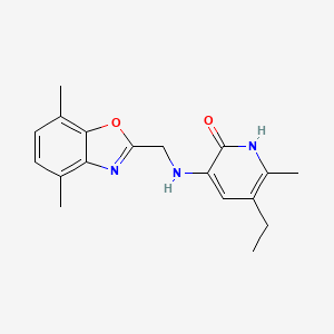 molecular formula C18H21N3O2 B1673925 3-(((4,7-Dimethyl-1,3-benzoxazol-2-yl)methyl)amino)-5-ethyl-6-methylpyridin-2(1H)-one CAS No. 135525-77-8