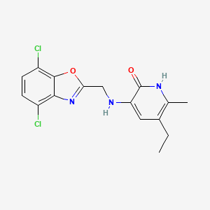 molecular formula C16H15Cl2N3O2 B1673926 3-(((4,7-二氯-1,3-苯并恶唑-2-基)甲基)氨基)-5-乙基-6-甲基吡啶-2(1H)-酮 CAS No. 135525-78-9