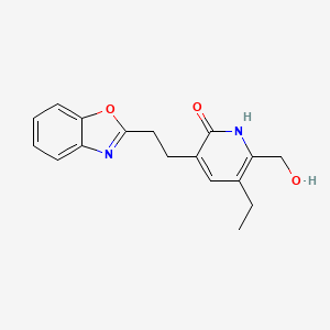 molecular formula C17H18N2O3 B1673928 2(1H)-Pyridinone, 3-(2-(2-benzoxazolyl)ethyl)-5-ethyl-6-(hydroxymethyl)- CAS No. 139548-02-0