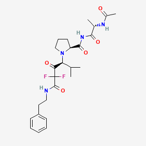 molecular formula C25H34F2N4O5 B1673942 L-Prolinamide, N-acetyl-L-alanyl-N-(3,3-difluoro-1-(1-methylethyl)-2,4-dioxo-4-((2-phenylethyl)amino)butyl)-, (S)- CAS No. 119720-81-9